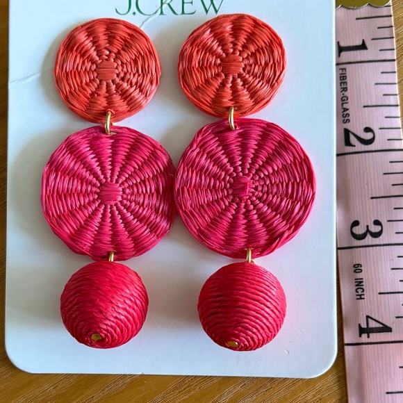 J. Crew Raffia Triple Drop Earrings Brilliant Papaya Pink - Picture 3 of 3